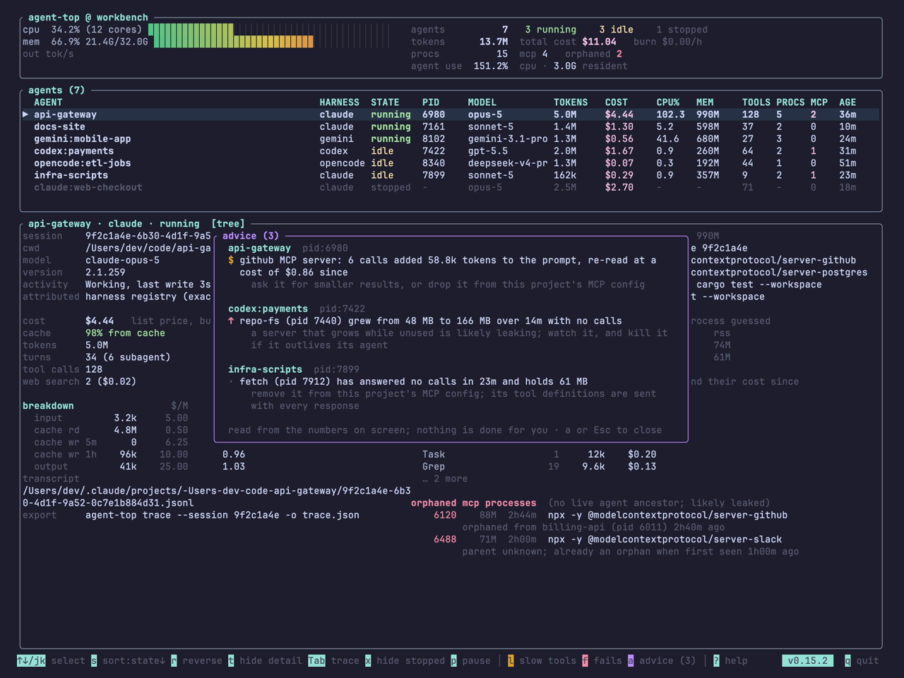 The advice popup: an expensive MCP server, a growing one, and an idle one